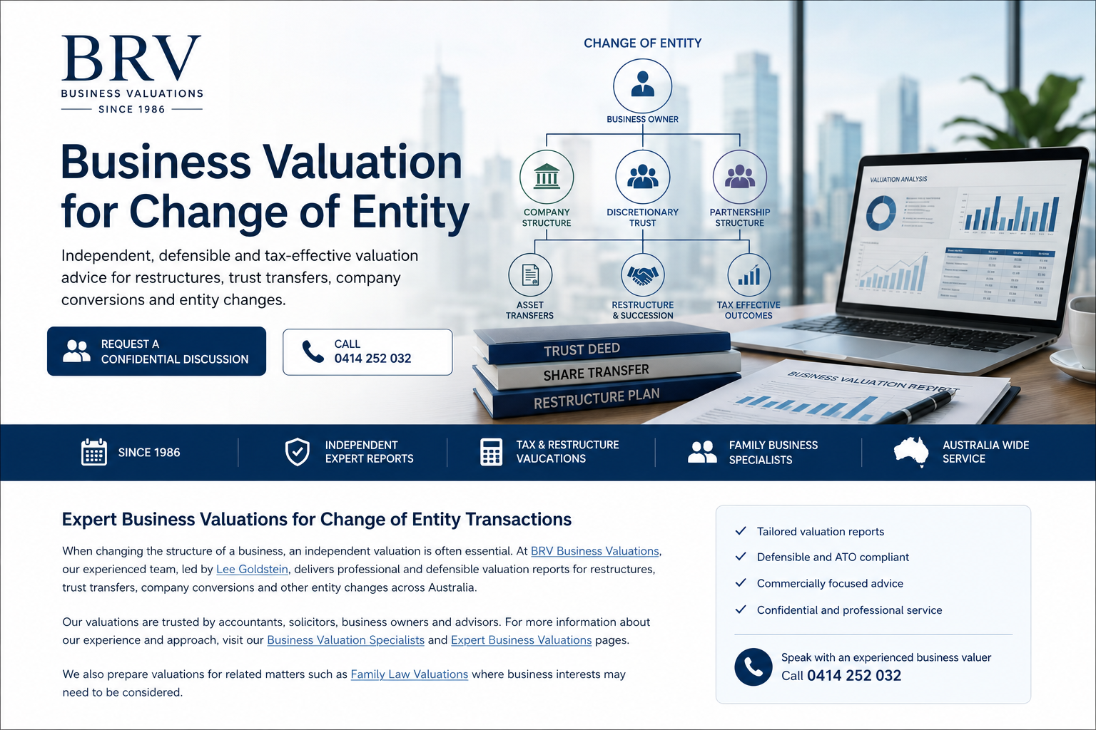 Change of Entity Business Valuations